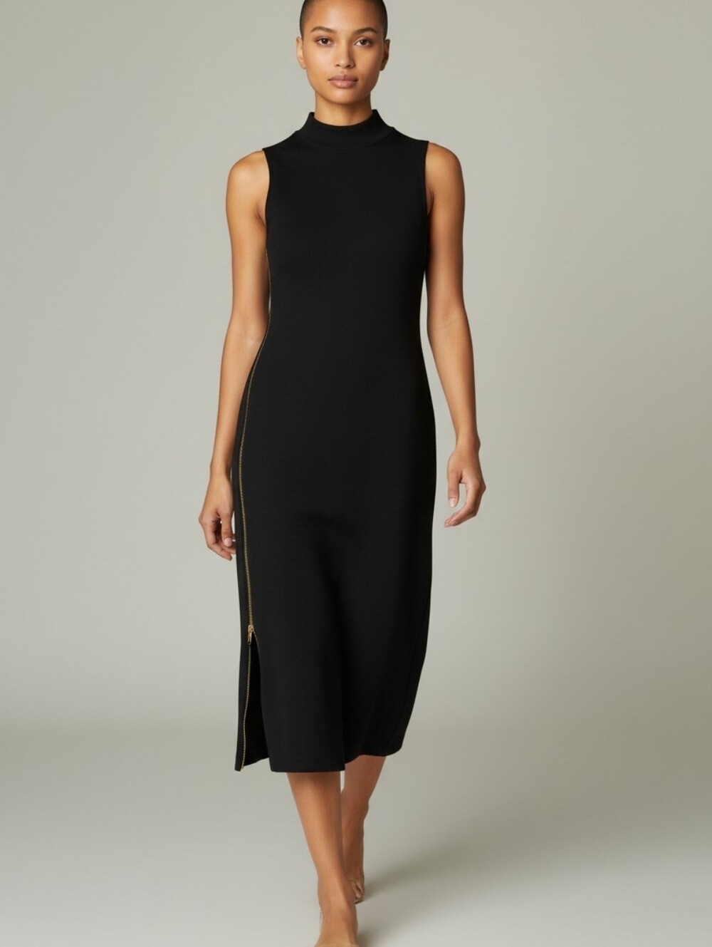 LAUREN RALPH LAUREN High Neck Crepe Zip Detail LBD Dress Women's 10 Lined Sexy